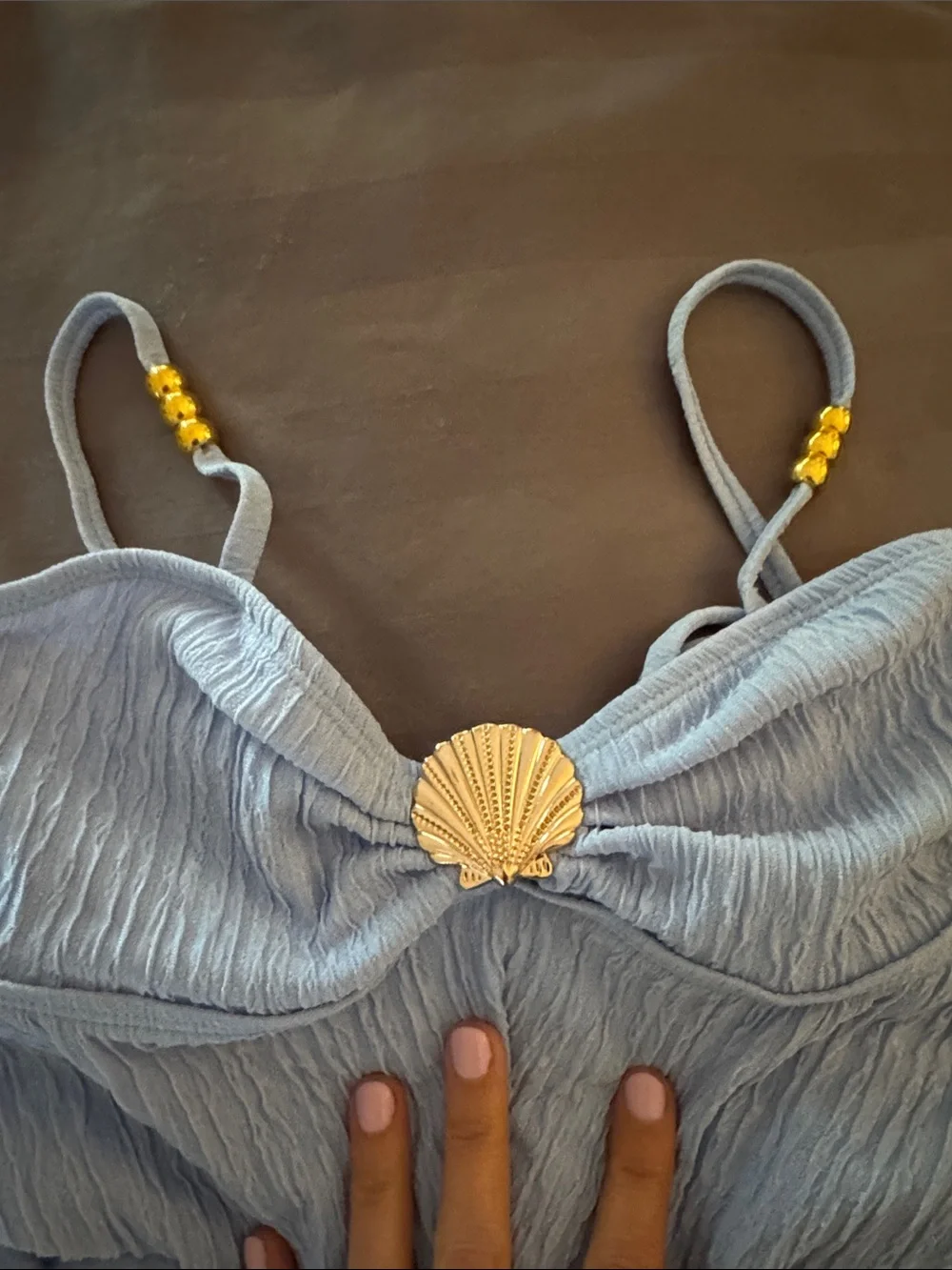 Light Blue Textured Two-Piece Bikini with Shell Accent never worn!! Size 11y
